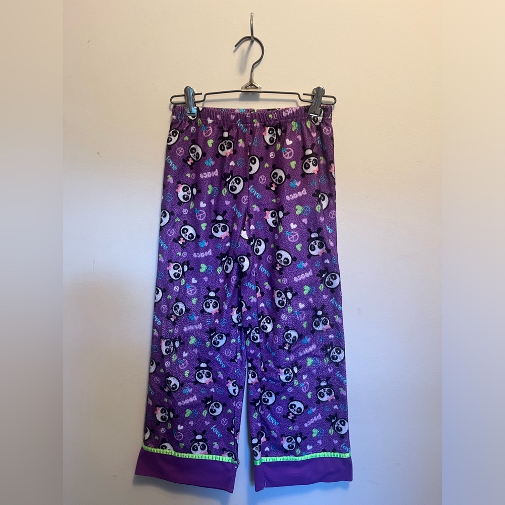 SO, girls youth purple pj pants with variety of pandas.